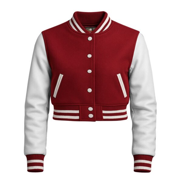 Women Croptop Letterman Varsity Jacket Cardinal & White